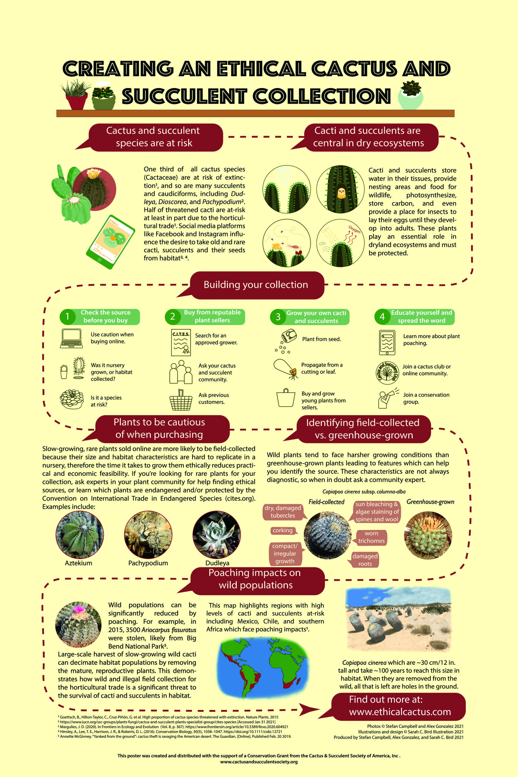 A poster that teaches people to identify and avoid purchasing poached plants that were collected from habitat