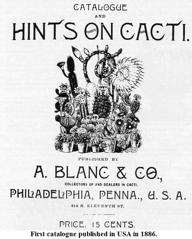 A cover of "Hints on Cacti" published by A. Blanc & Co, Philadelphia.